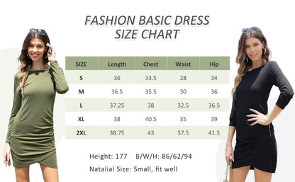 Women Fall Ruched Bodycon Long Sleeve Dress Wrap Front Elegant Casual Basic Fitted Short Dresses, M Black