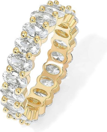 14K Yellow Gold Plated Stackable Love Ring with 5Mm Oval Cubic Zirconia for Women, Size 5