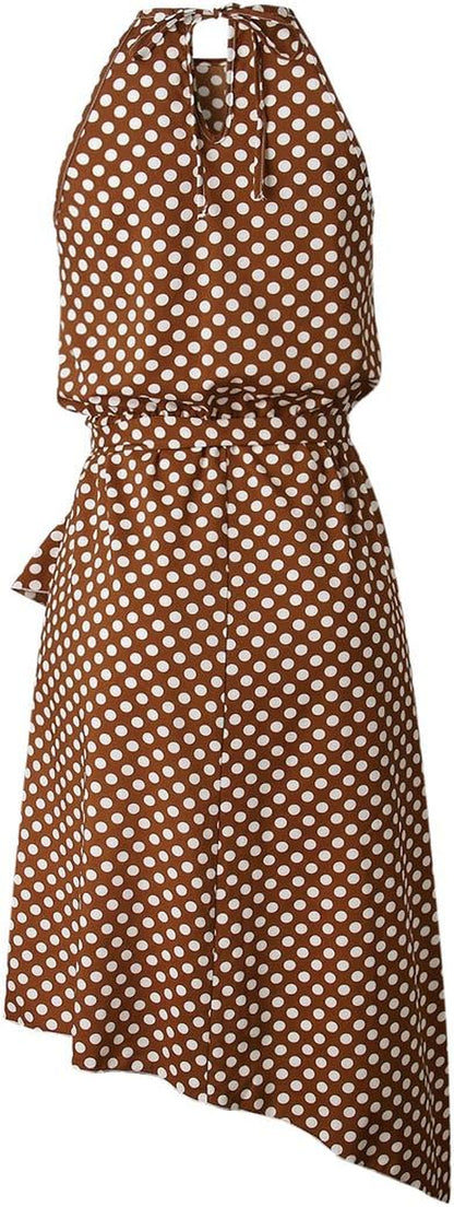 Polka Dot Womens Summer Dress Flowy Cute High Low Sleeveless Boho Criss Cross Halterneck Cocktail Midi Sundress 2025