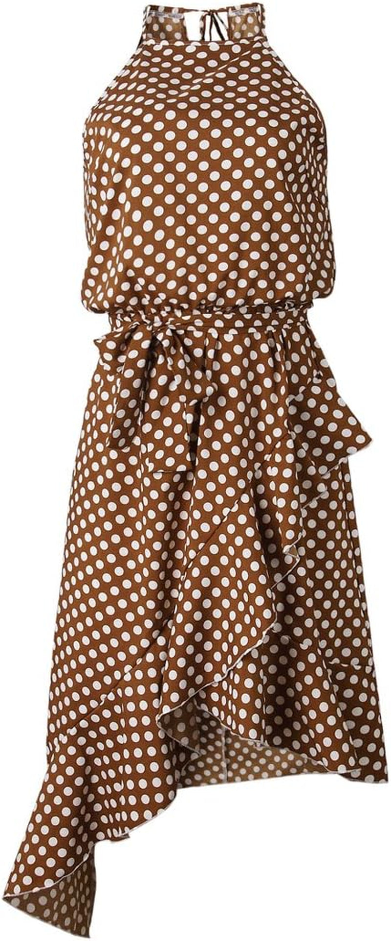 Polka Dot Womens Summer Dress Flowy Cute High Low Sleeveless Boho Criss Cross Halterneck Cocktail Midi Sundress 2025