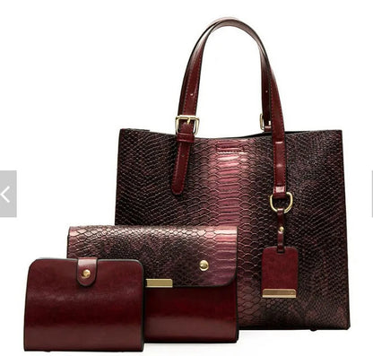 Women Leather Handbag Purse Snake Pattern Shoulder Handbag, Top Zipper Closure Tote Bag (3 PCS Purse Set)