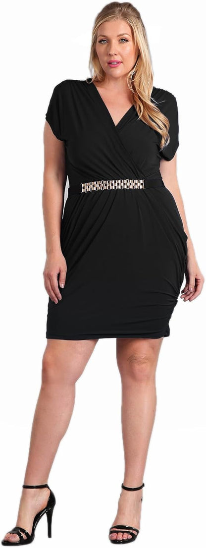 Evogues plus Size Deep V-Neck Wrap Bodice Dress