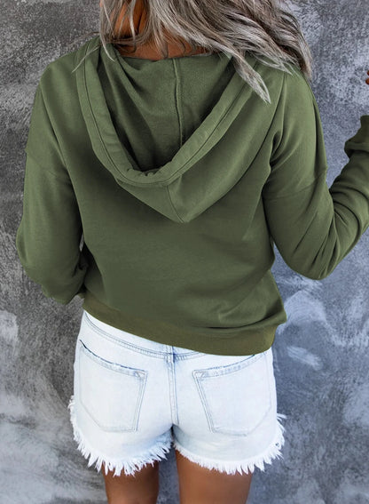 Sweatshirts for Women Long Sleeve Drawstring Lightweight Hooded Sweatshirts Button Closure Tops Green