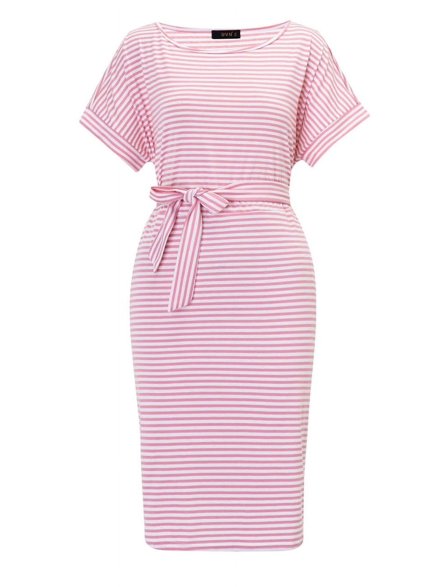 Summer Dresses for Women Striped T Shirt Dress Casual Midi Dress Short Sleeve Sundress with Pockets