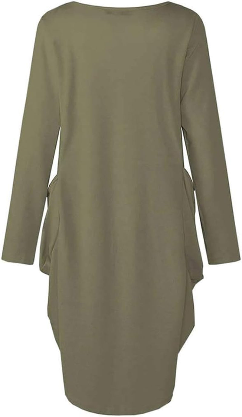 Womens I'M Mostly Peace Love and Light and a Little Go Print Long Sleeve Loose Pocket Oversize Tunic Dress