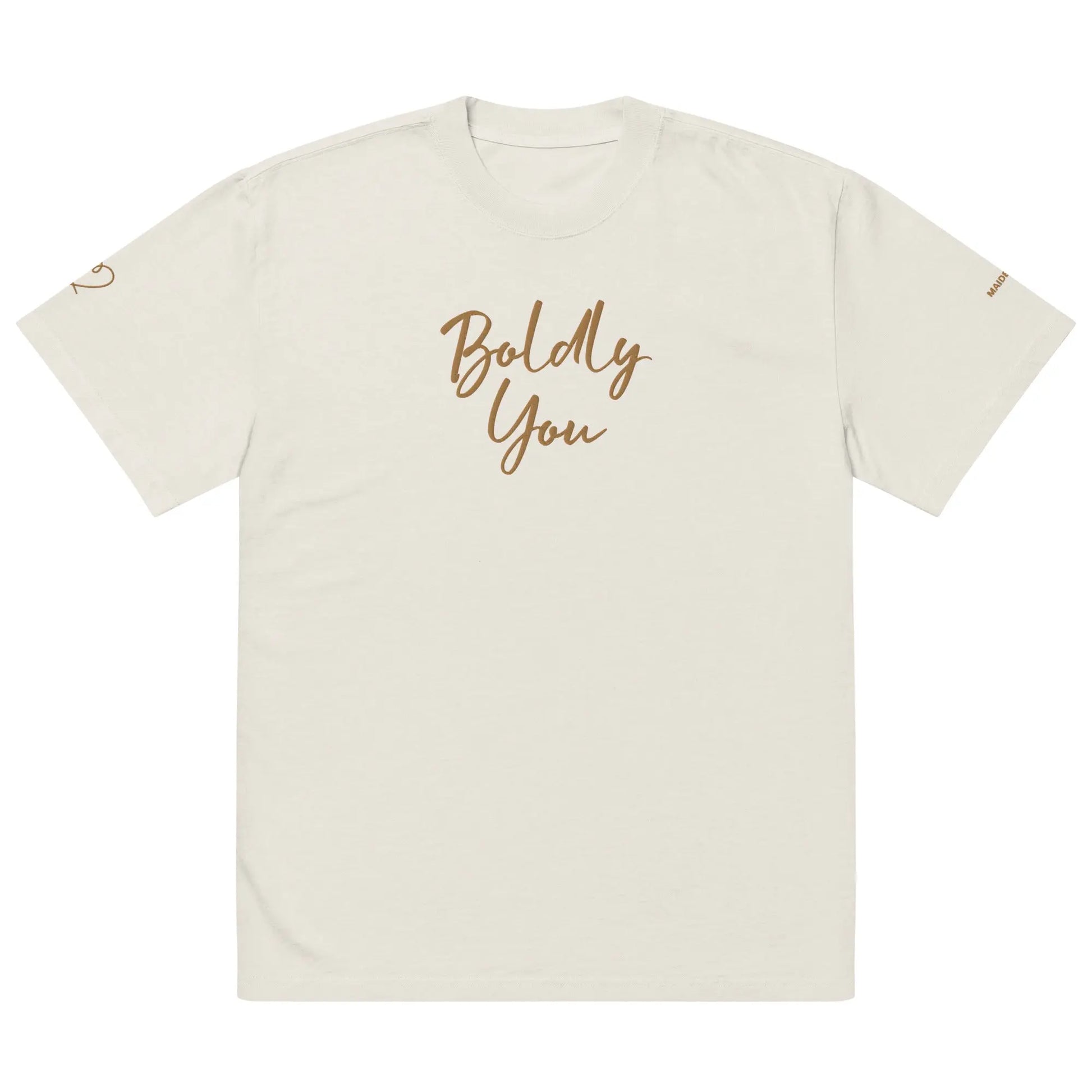 Boldly You Oversized Faded T-Shirt with Old Gold Embroidery | Oversized T-Shirt